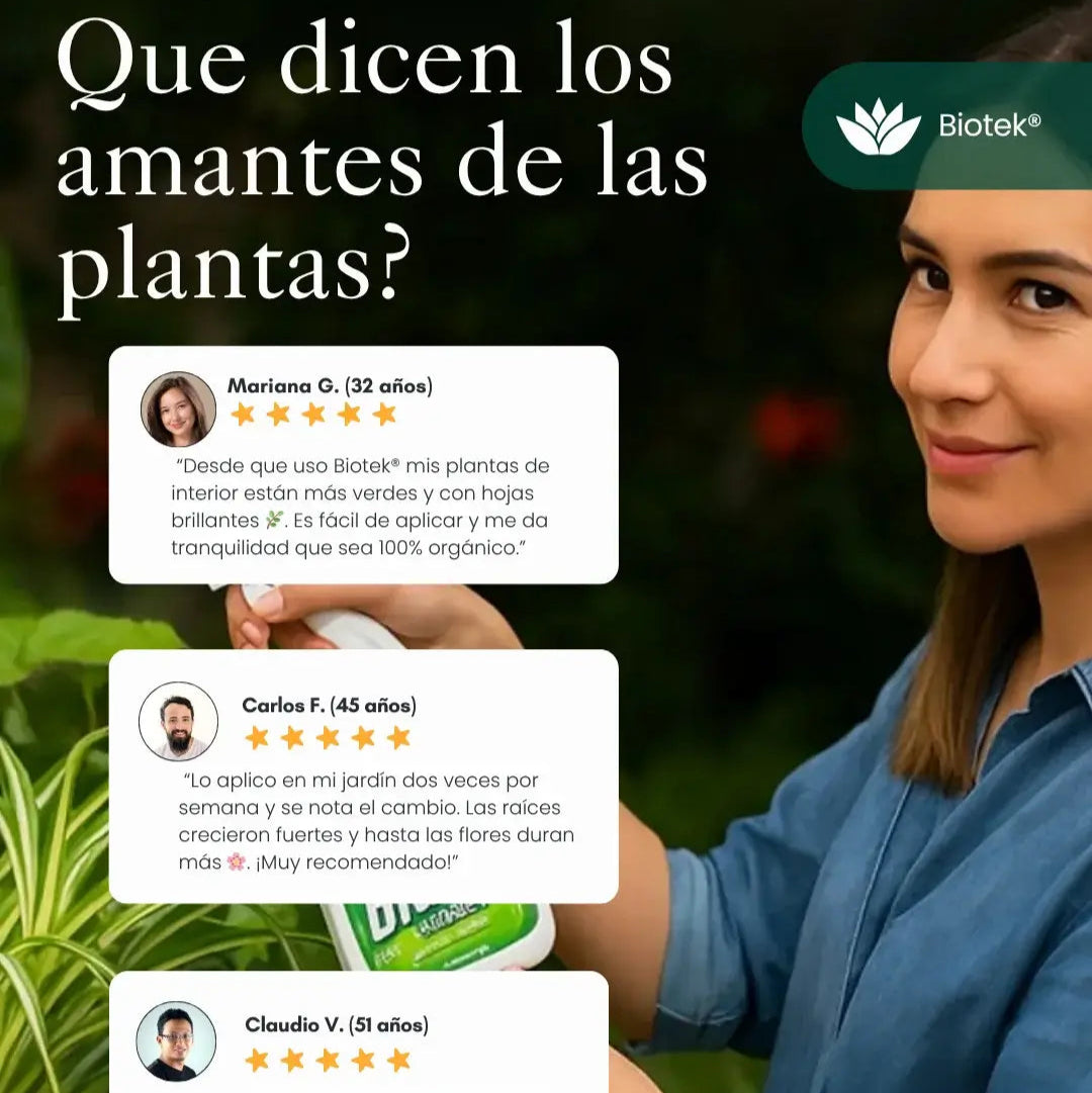 🌱 BIOTEK® – ALIMENTO NATURAL PARA PLANTAS. Revive, nutre y protege tus plantas con una fórmula 100% orgánica y certificada.