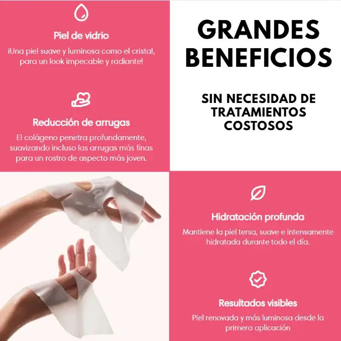 MASCARILLA DE COLÁGENO, EL SECRETO PARA UNA PIEL MÁS JOVEN. DISPONIBLE EN SET DE 4, 8 O 12 UNIDADES