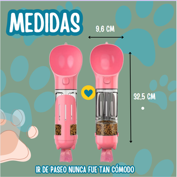 BOTELLA MULTIUSOS PARA MASCOTAS 3 EN 1