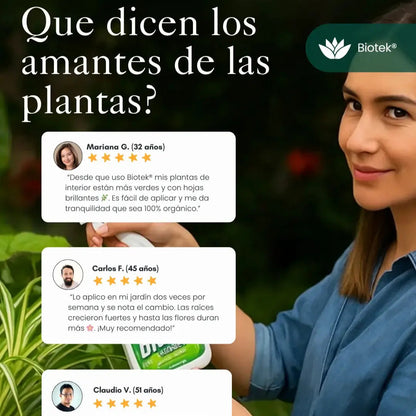 🌱 BIOTEK®  – ALIMENTO NATURAL PARA PLANTAS.  Revive, nutre y protege tus plantas con una fórmula 100% orgánica y certificada.