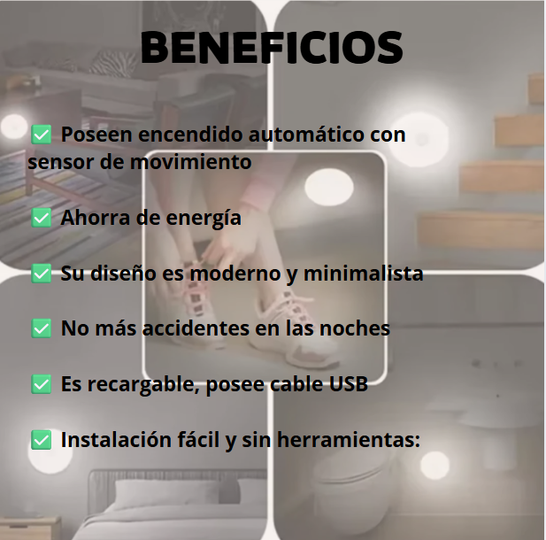 LUZ LED CON SENSOR DE MOVIMIENTO X3. RECARGABLE. CAMINA CON TRANQUILIDAD Y OLVIDATE DE LOS ACCIDENTES NOCTURNOS + EBOOK GRATIS🎀