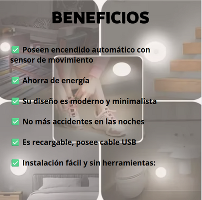 LUZ LED CON SENSOR DE MOVIMIENTO X3. RECARGABLE. CAMINA CON TRANQUILIDAD Y OLVIDATE DE LOS ACCIDENTES NOCTURNOS + EBOOK GRATIS🎀