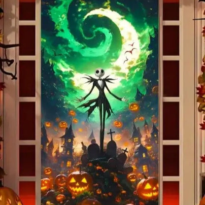 🎃FUNDA DECORATIVA DE PUERTA HALLOWEEN👻 ✨ ¡Transforma tu entrada en segundos y sorprende a todos este octubre!