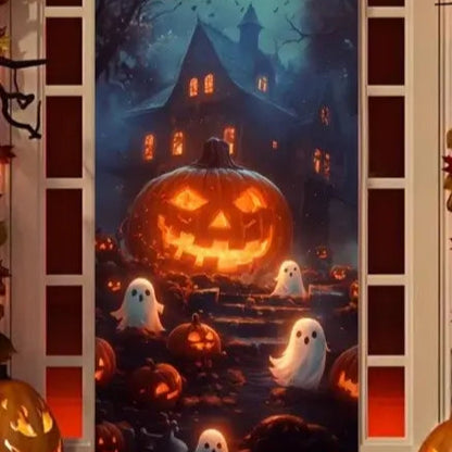 🎃FUNDA DECORATIVA DE PUERTA HALLOWEEN👻 ✨ ¡Transforma tu entrada en segundos y sorprende a todos este octubre!