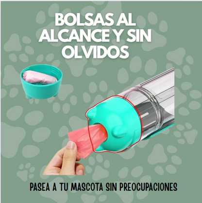 BOTELLA MULTIUSOS PARA MASCOTAS 3 EN 1