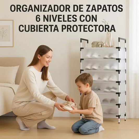 ✨ORGANIZADOR DE ZAPATOS 6 NIVELES CON CUBIERTA PROTECTORA 👟