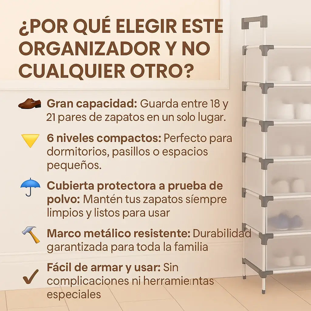 ✨ORGANIZADOR DE ZAPATOS 6 NIVELES CON CUBIERTA PROTECTORA 👟