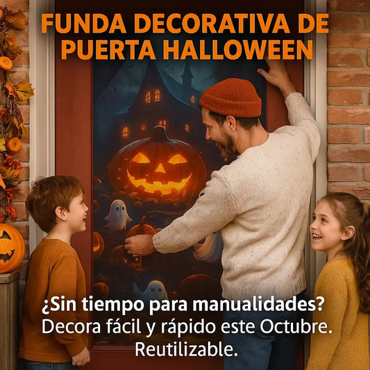 🎃FUNDA DECORATIVA DE PUERTA HALLOWEEN👻 ✨ ¡Transforma tu entrada en segundos y sorprende a todos este octubre!