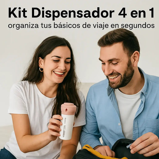 KIT DISPENSADOR 4 en 1 PARA VIAJES, SMART TRAVEL.