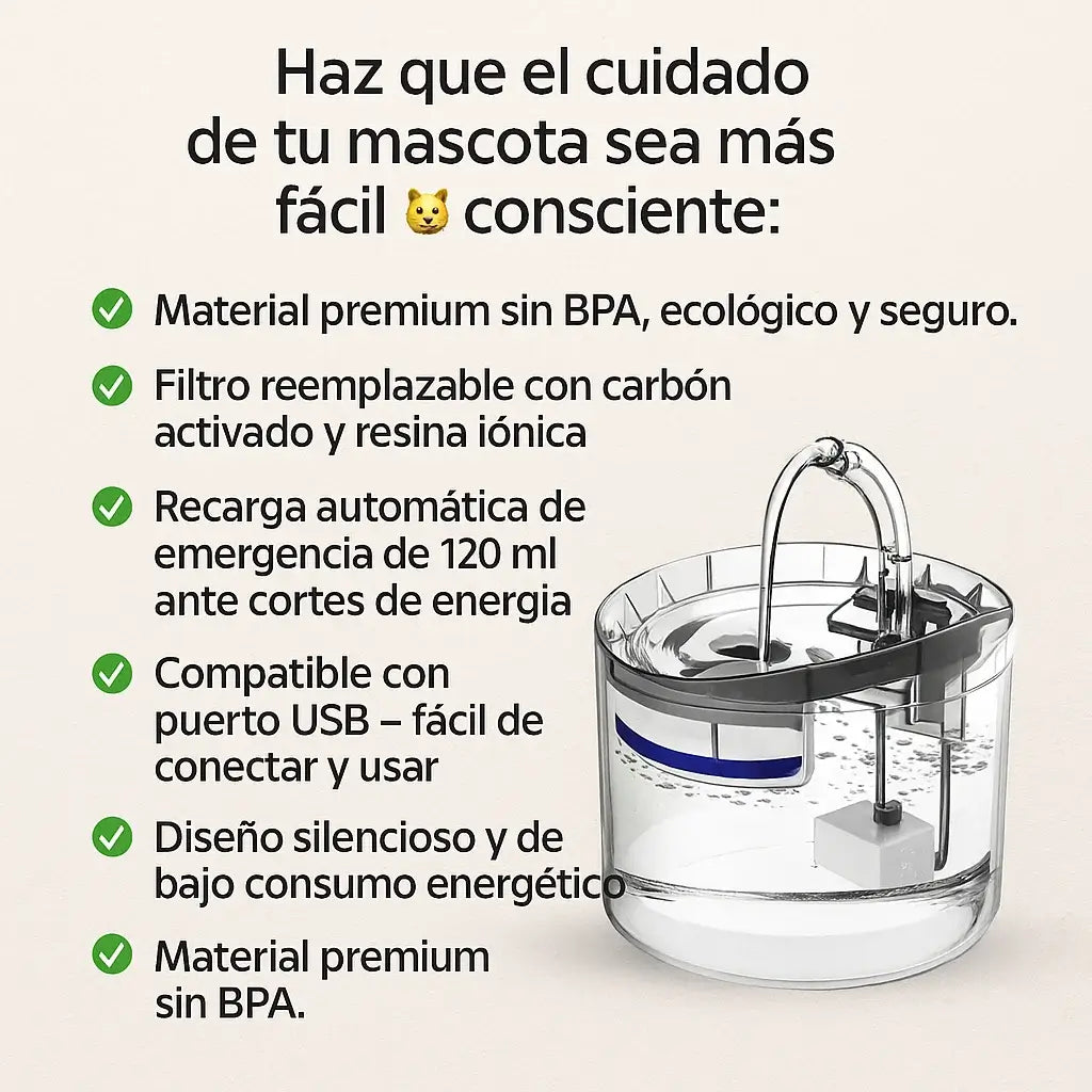 💧 FUENTE PURIFICADORA DE AGUA PARA MASCOTAS 🐱. ¡Mantén a tu compañero hidratado, feliz y saludable todos los días! 🌿