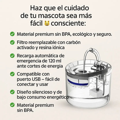💧 FUENTE PURIFICADORA DE AGUA PARA MASCOTAS 🐱. ¡Mantén a tu compañero hidratado, feliz y saludable todos los días! 🌿