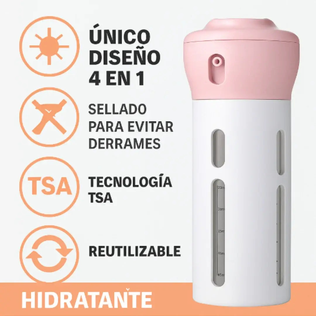 KIT DISPENSADOR 4 en 1 PARA VIAJES, SMART TRAVEL.