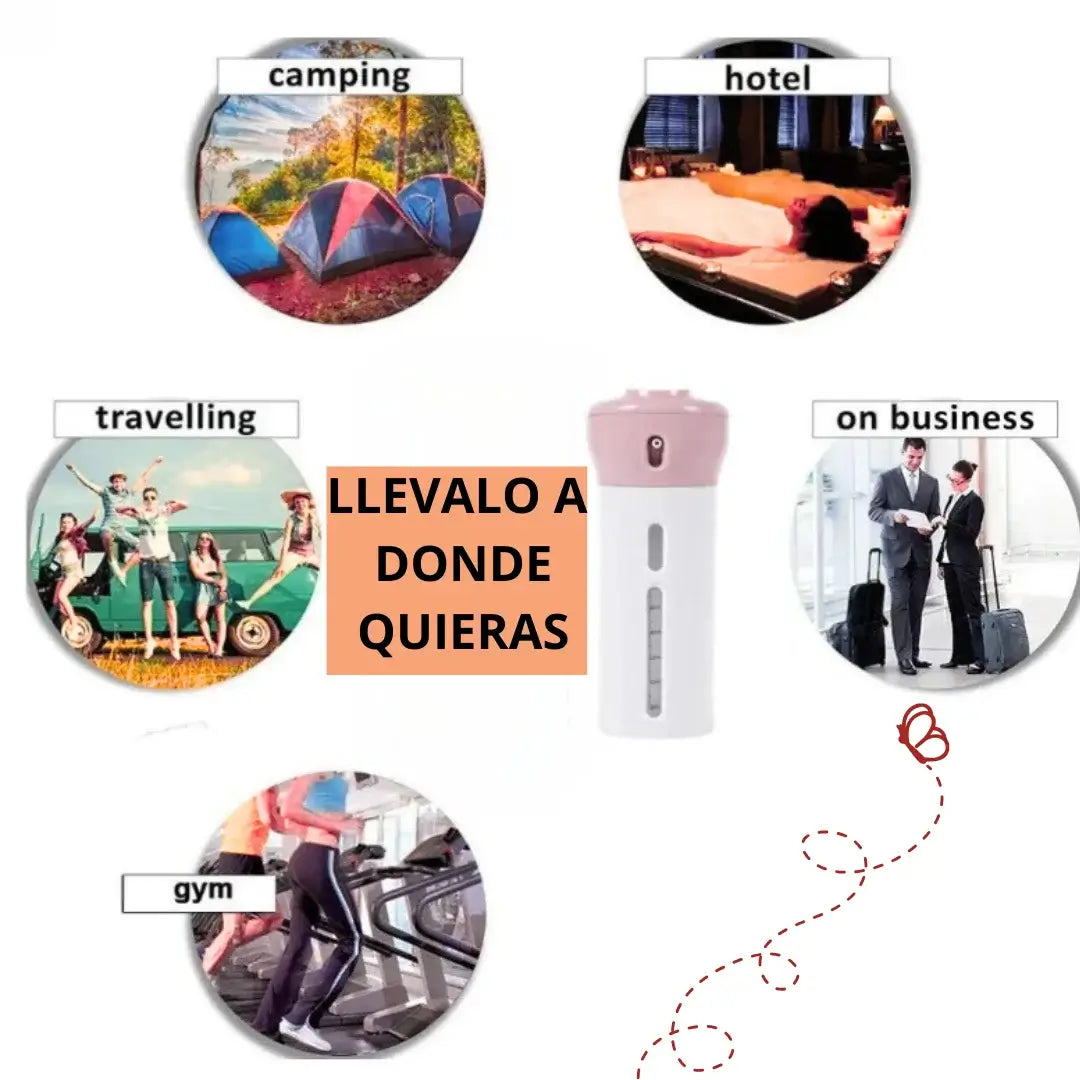 KIT DISPENSADOR 4 en 1 PARA VIAJES, SMART TRAVEL.