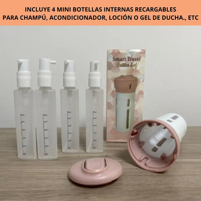 KIT DISPENSADOR 4 en 1 PARA VIAJES, SMART TRAVEL.